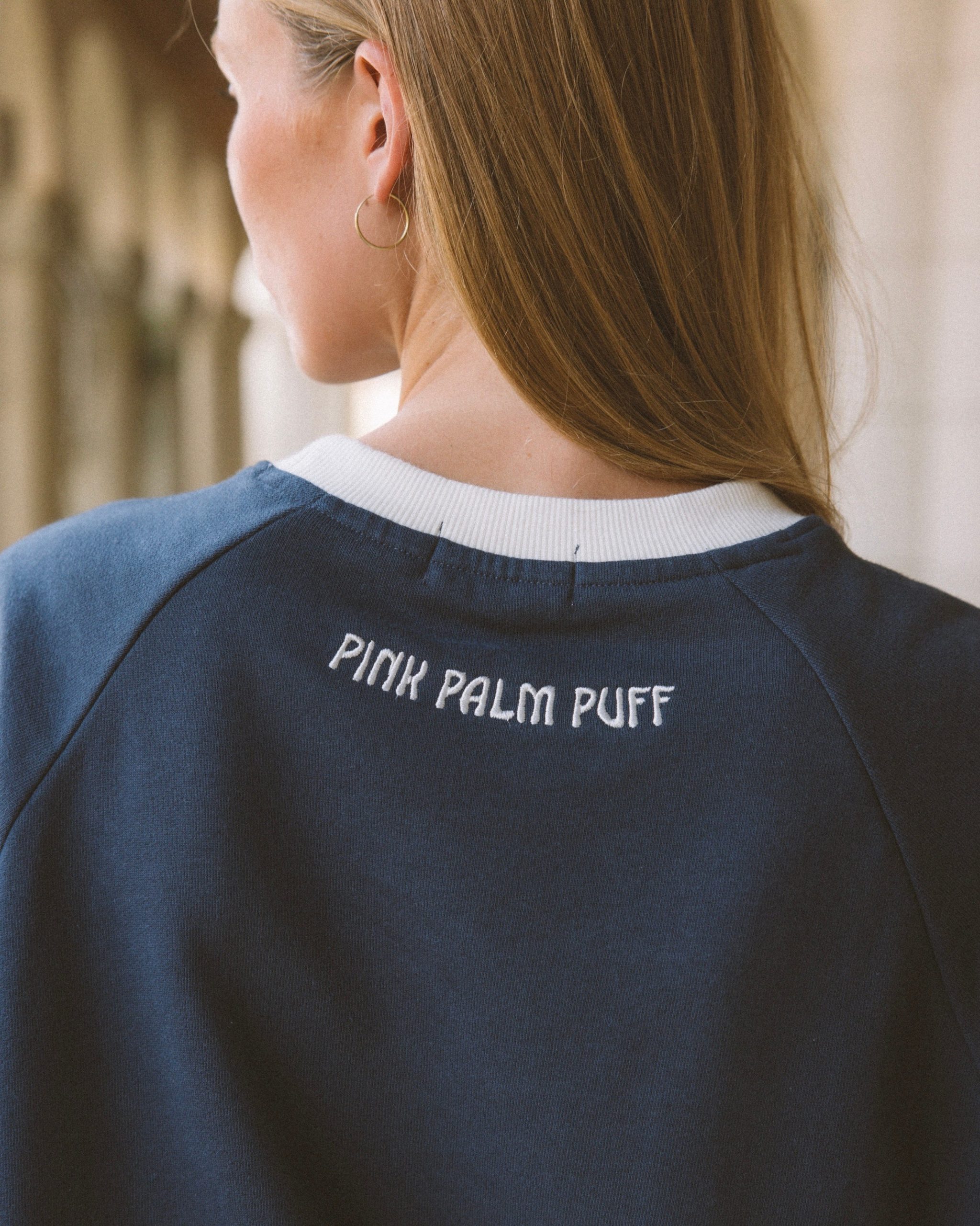 Pink Palm Puff Classic Crew in Blue Breeze