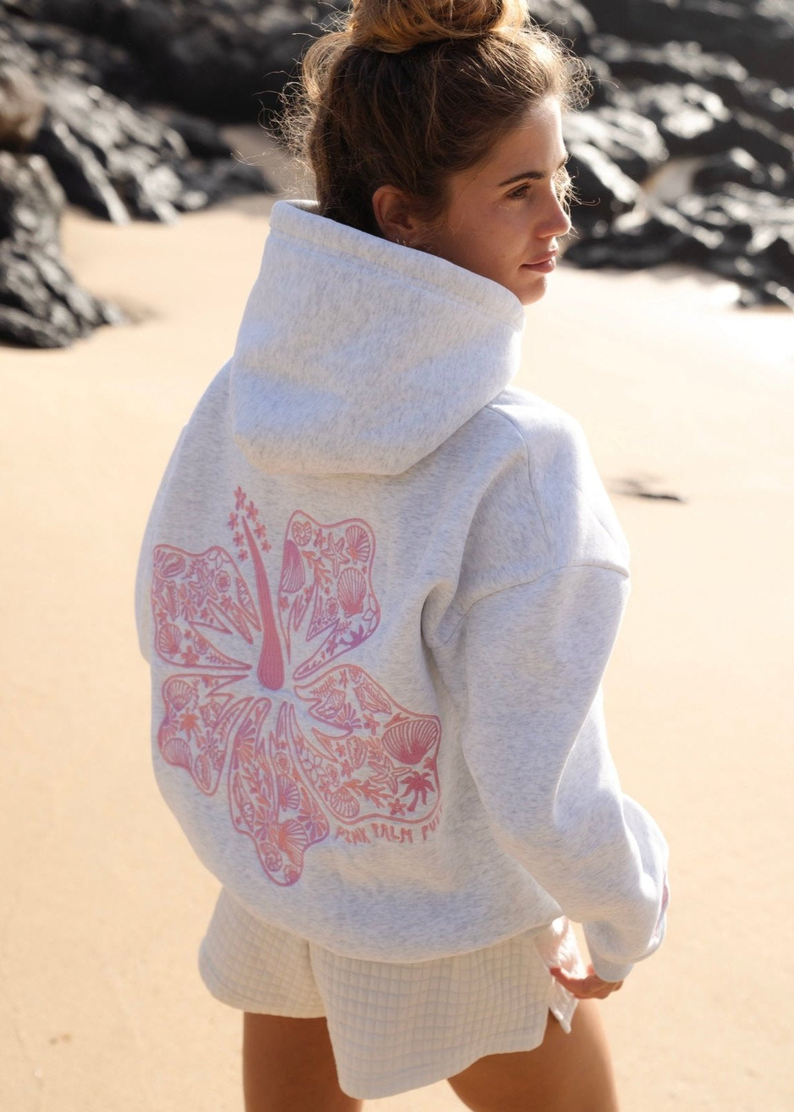 Pink Palm Puff Hawaii Hibiscus Hoodie