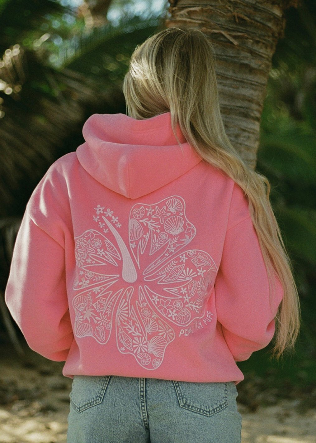 Pink Palm Puff Hawaii Hibiscus Hoodie
