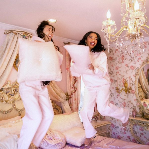 Pink Palm Puff Lacy Wideleg Sweatpants