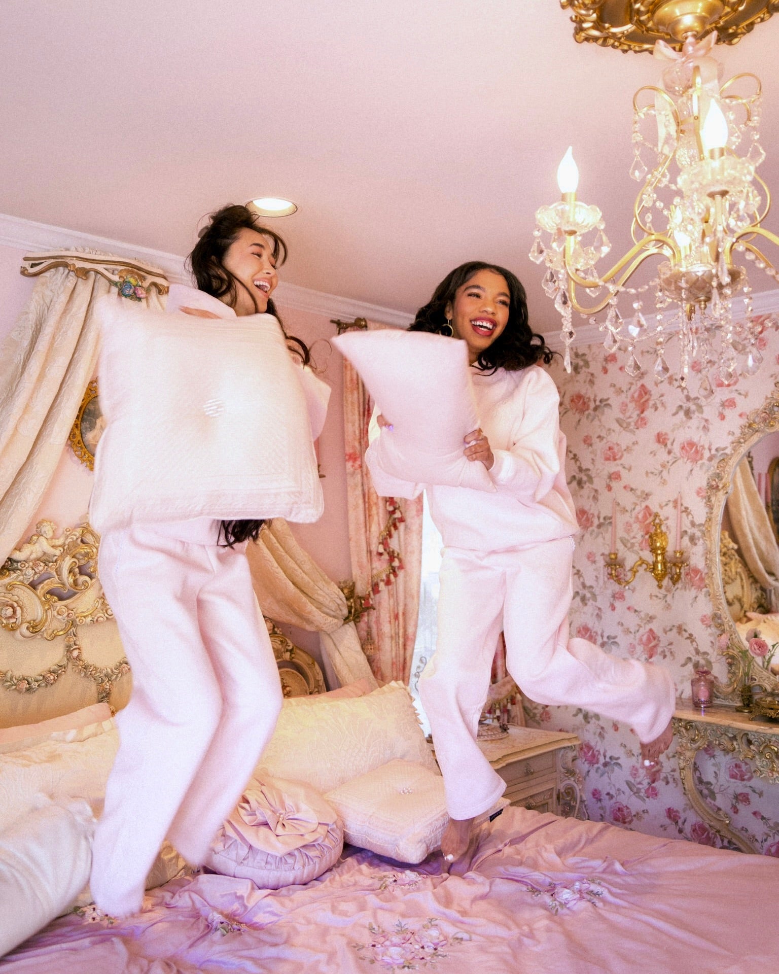 Pink Palm Puff Lacy Wideleg Sweatpants